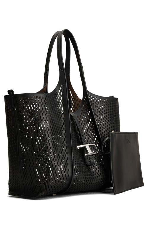 Tod's Medium T Timeless Perforated Leather Shopper In Nero