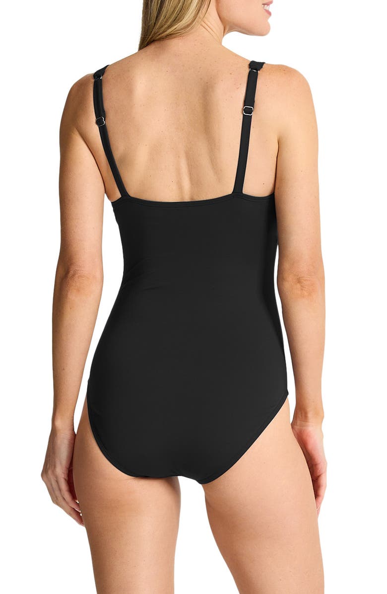 Tommy Bahama Pearl Square Neck One-Piece Swimsuit, Alternate, color, Black