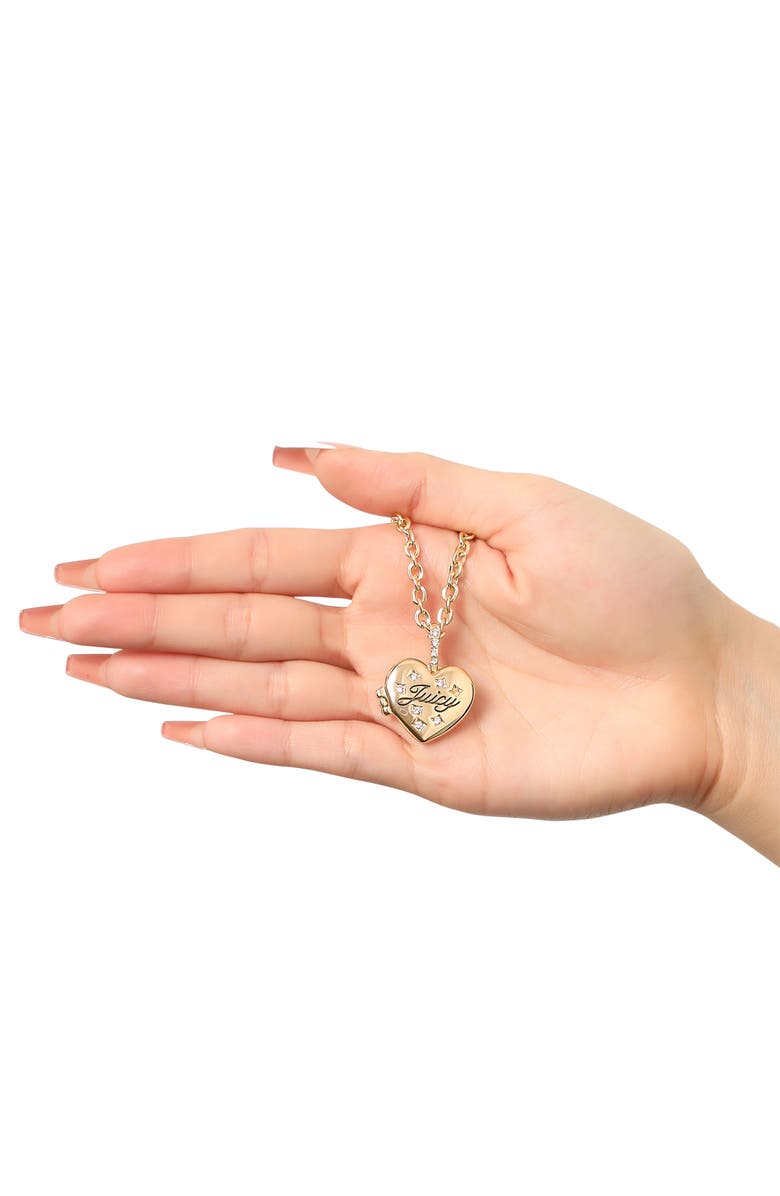 Juicy Couture Gold-Tone Crystal Heart Locket Pendant Necklace, Alternate, color, Gold