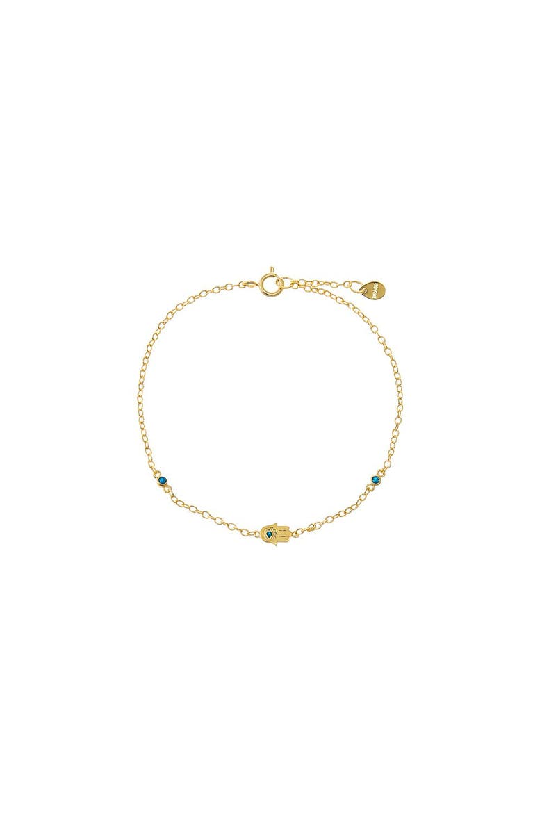 Sapphire Blue CZ Bezel Hamsa Charm Bracelet, Main, color, Gold