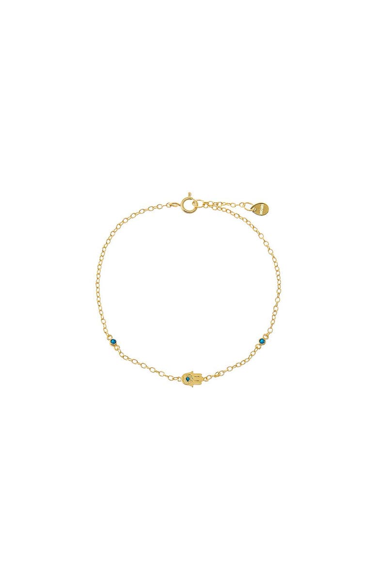 BY ADINA EDEN Sapphire Blue CZ Bezel Hamsa Charm Bracelet, Main, color, Gold