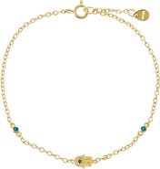 BY ADINA EDEN Sapphire Blue CZ Bezel Hamsa Charm Bracelet