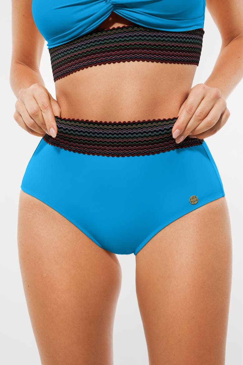 Boho Trim High Waist Tummy Control Bikini Set, Alternate, color, Cerulean Blue
