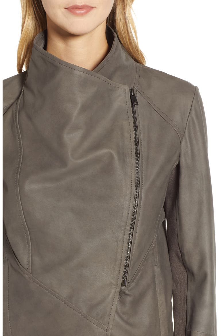 Asymmetrical Zip Front Leather Cascade Jacket, Alternate, color, GREY