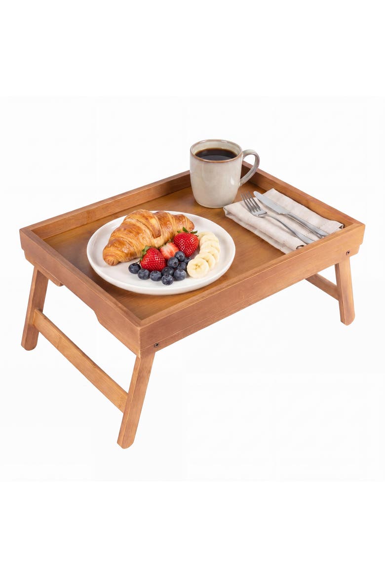 Alora Handcrafted Breakfast Bed Tray with Built-In Handles and Foldable Legs, Main, color, Brown