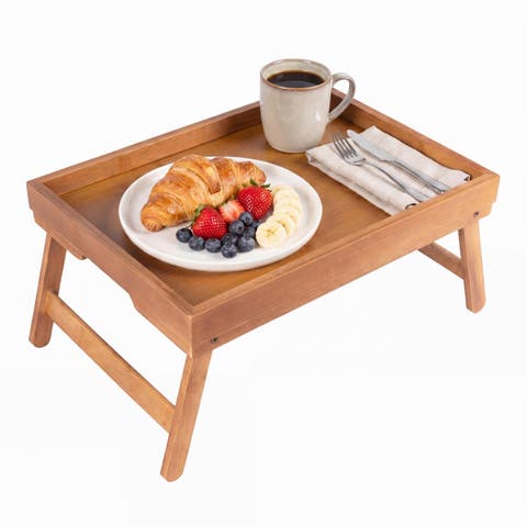 Alora Handcrafted Breakfast Bed Tray with Built-In Handles and Foldable Legs