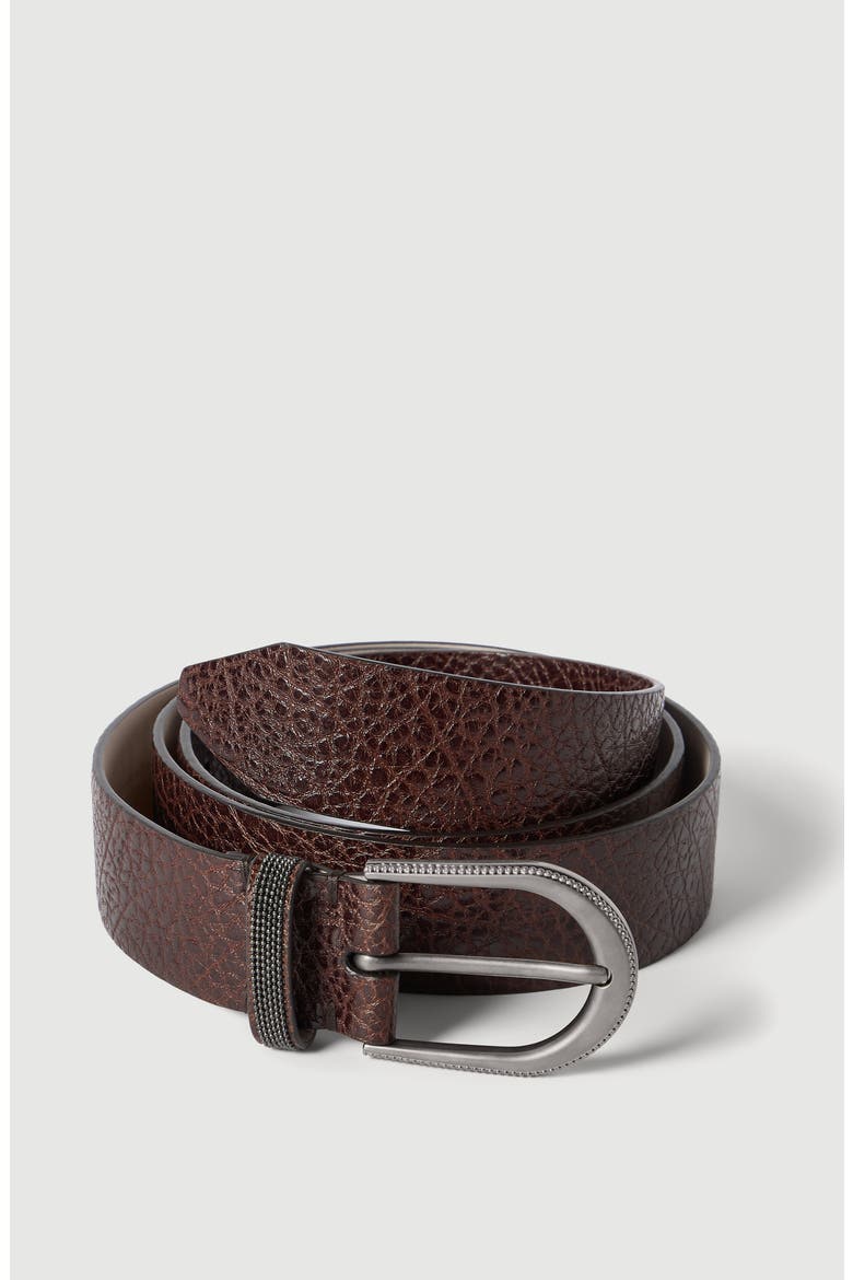Glossy hammered calfskin belt with monili, Alternate, color, Light Grey