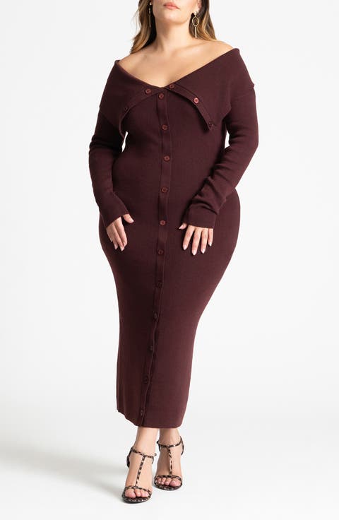 Off the Shoulder Long Sleeve Maxi Sweater Dress