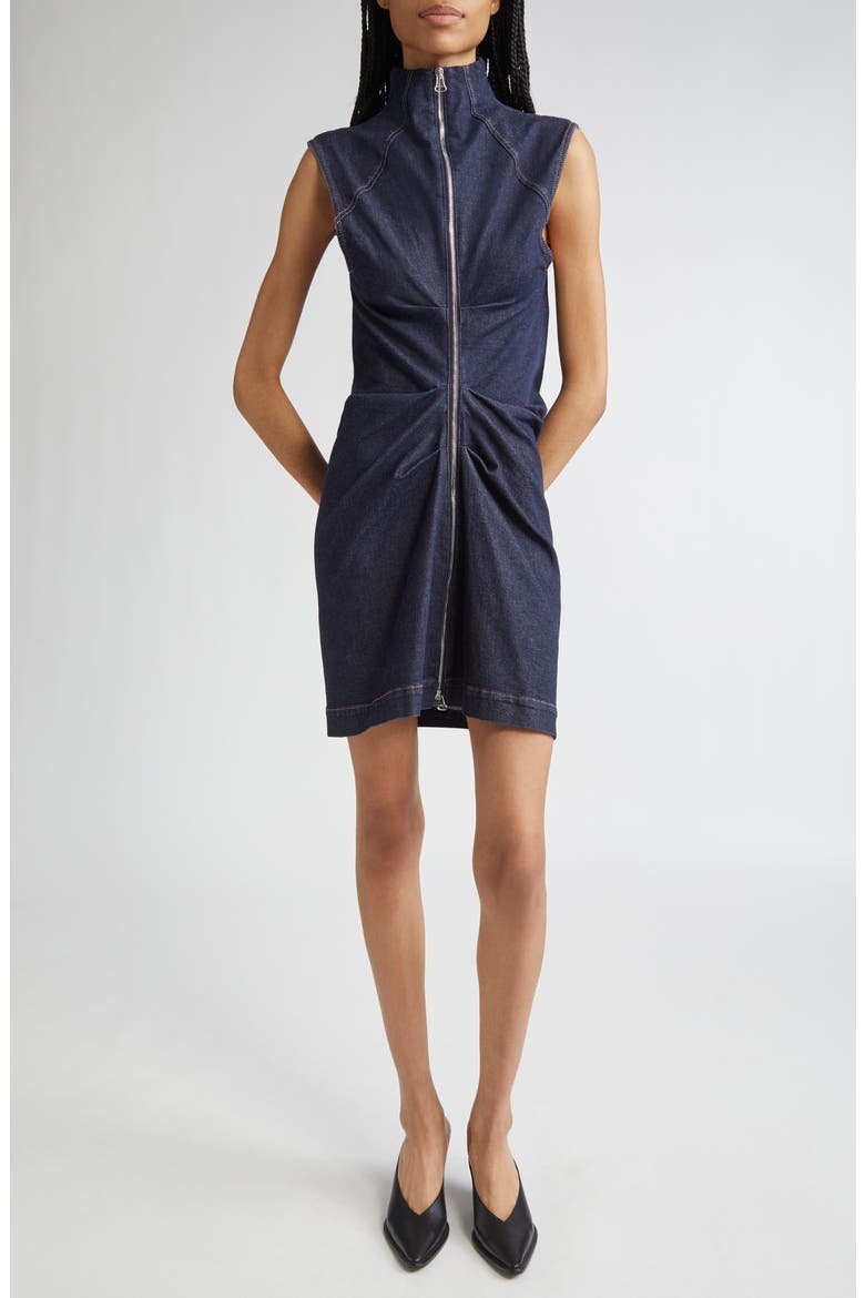 Cerea Full Zip Ruched Denim Dress, Main, color, MIDNIGHT BLUE