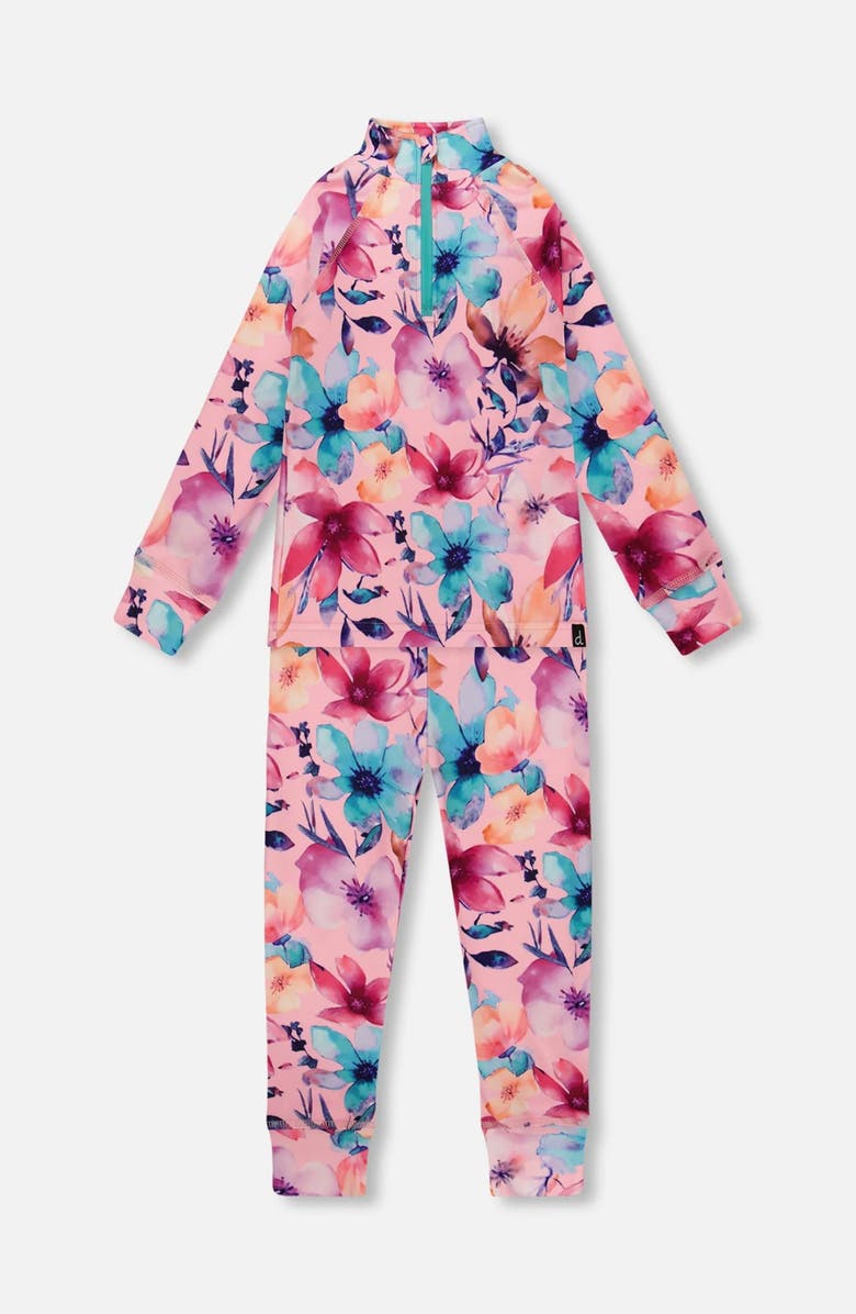 Deux par Deux Two-Piece Thermal Underwear Set Watercolor Flower, Main, color, Pink