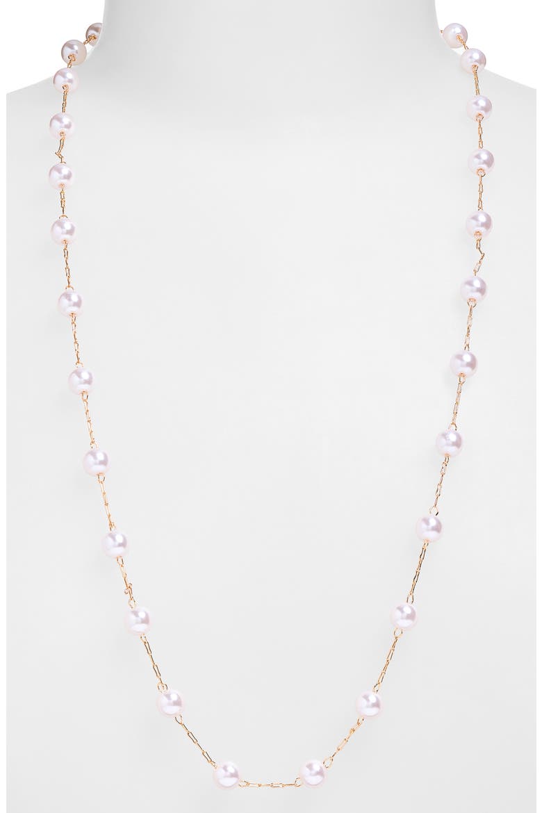 Faux Pearl Station Necklace, Alternate, color, WHITE- GOLD