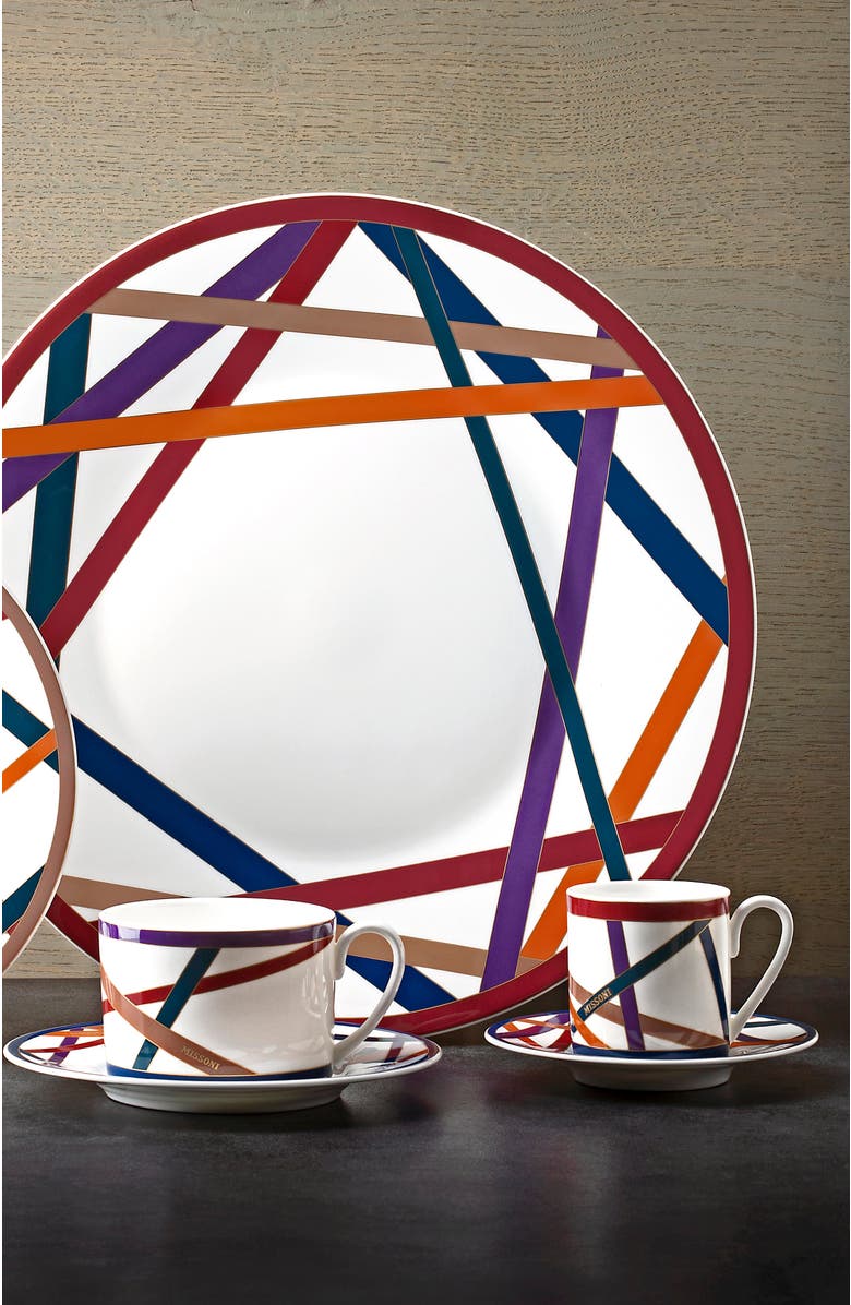 Missoni Home Tableware Tea Cup & Saucer NASTRI Set of 6 in Luxury Box Multicolor diam. 3.3", H 2.3", cap. 7.5 oz, Saucer dim. 6", Alternate, color, Multicolor