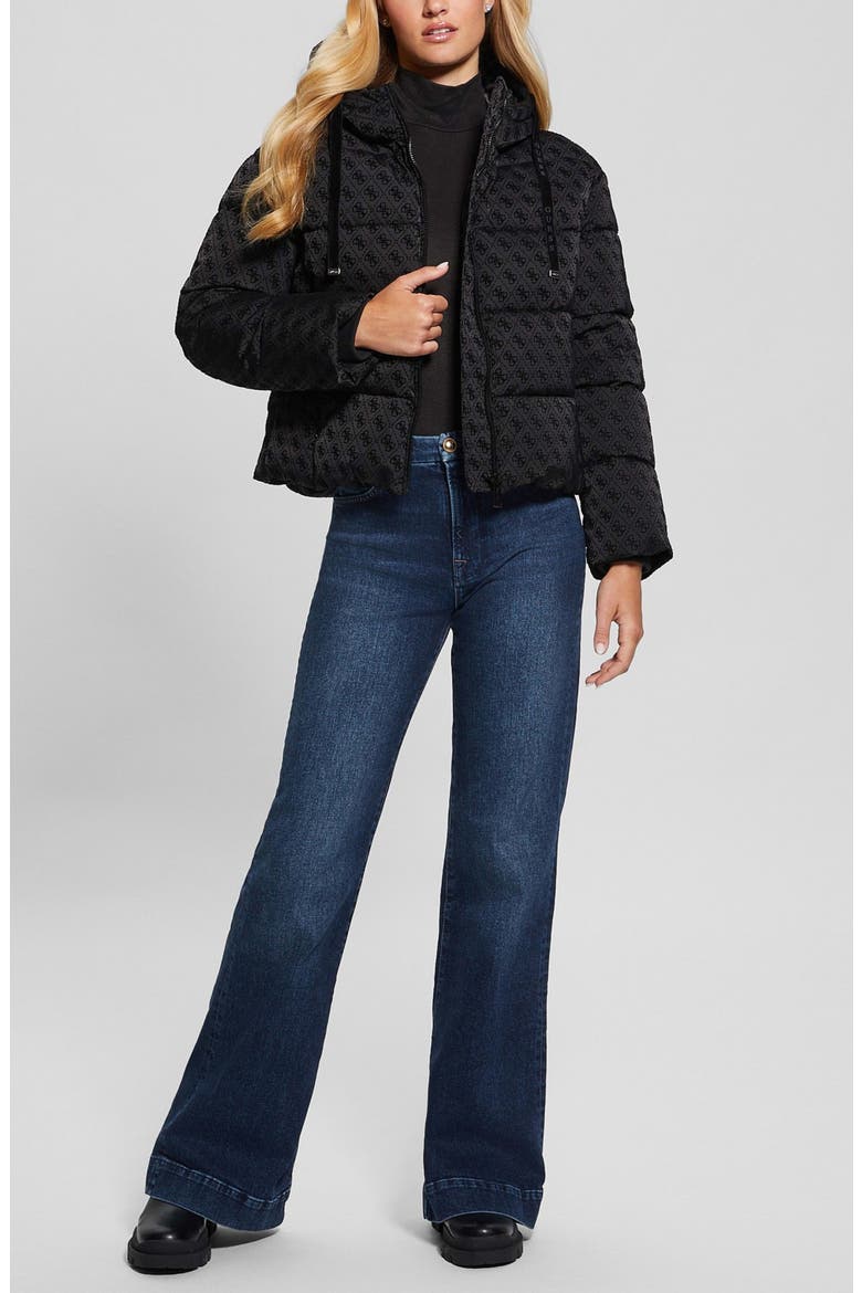 Daisy Flock Logo Puffer Coat, Alternate, color, BLACK