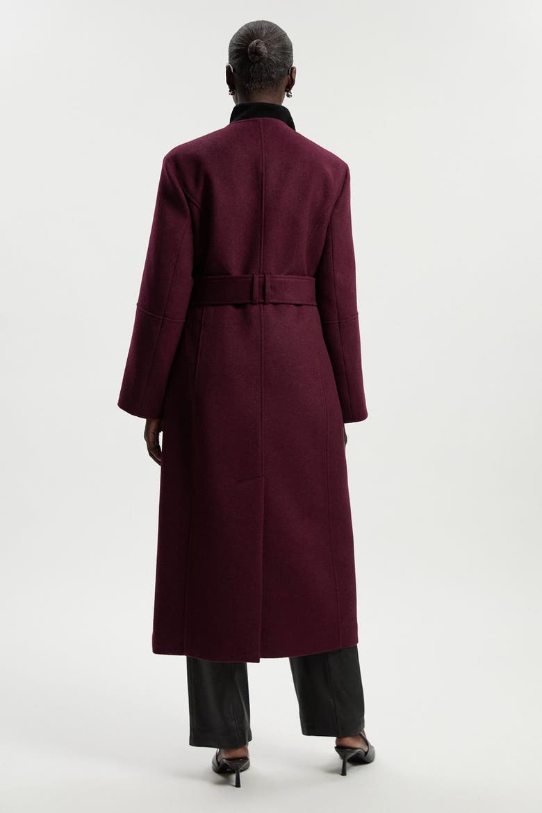 Wool Single Breasted Belted Maxi Coat, Alternate, color, Burgundy