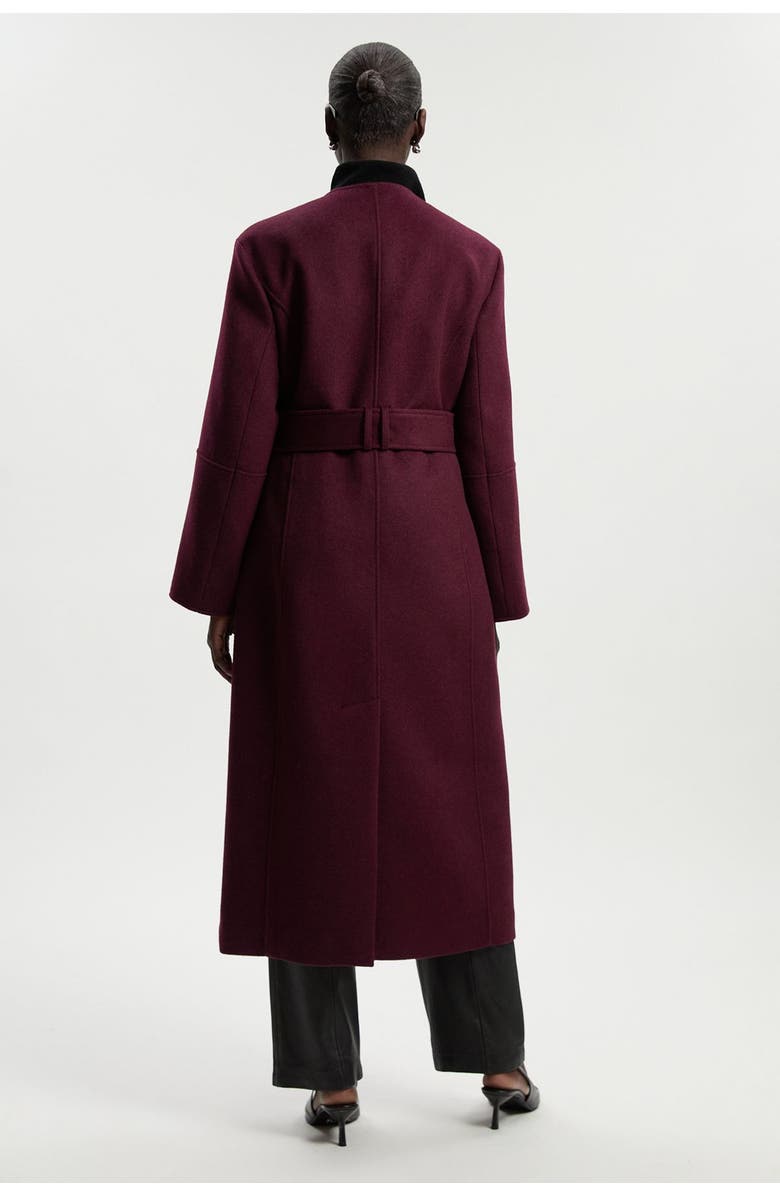 Karen Millen Wool Single Breasted Belted Maxi Coat, Alternate, color, Burgundy