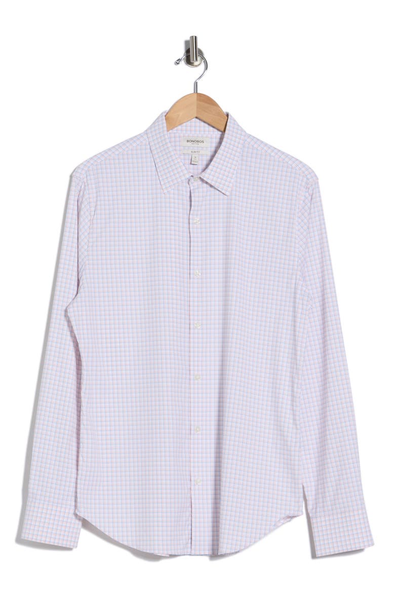 Long Sleeve Slim Fit Button Front Performance Shirt, Alternate, color, ORANGE BLUE PLAID