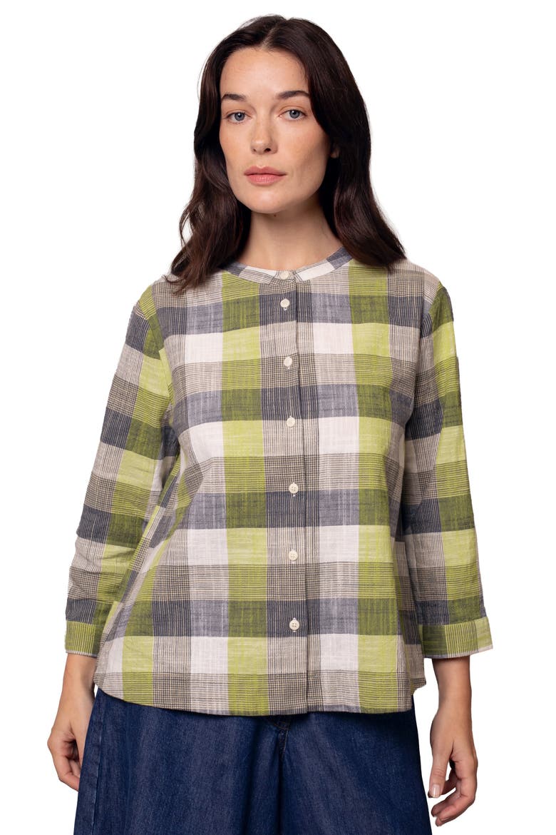 Collarless Swing Blouse, Main, color, Slate / Green Check