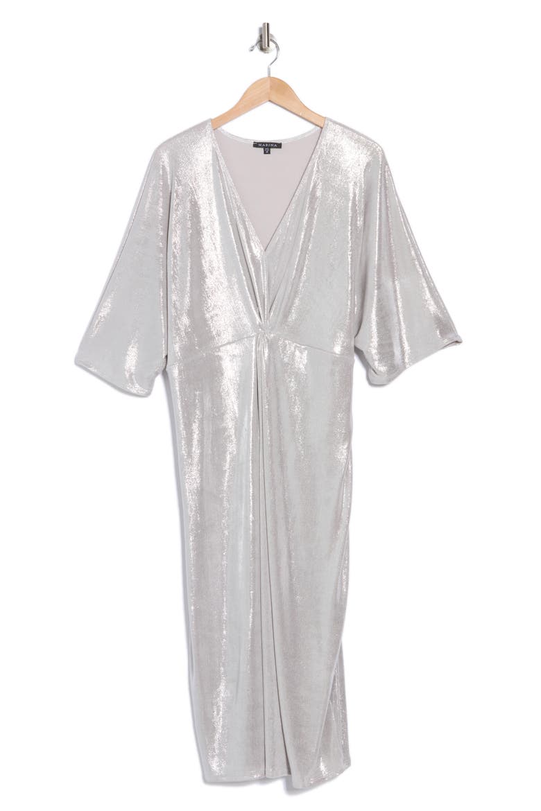 Metallic Short Sleeve Midi Dress, Alternate, color, SILVER