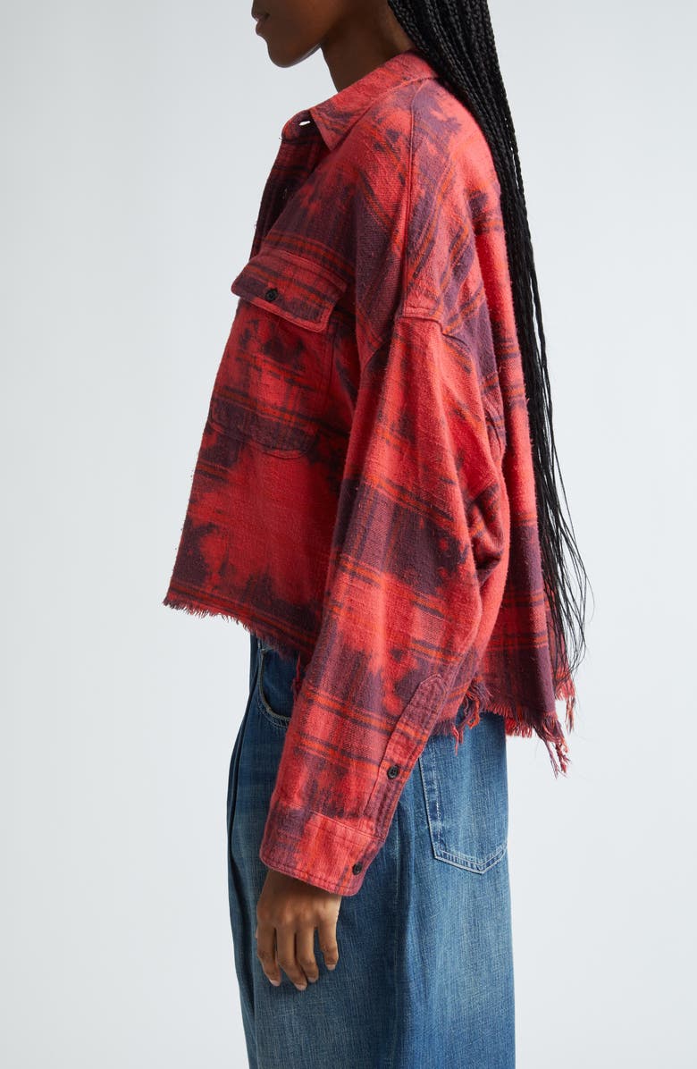 R13 Distressed Plaid Crop Cotton Flannel Workshirt, Alternate, color,