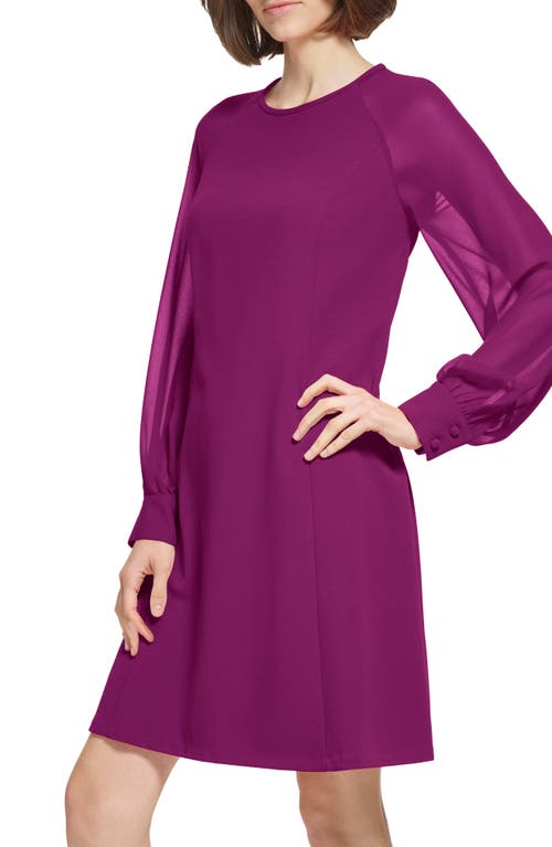 Calvin Klein Sheer Long Sleeve A-line Dress In Purple