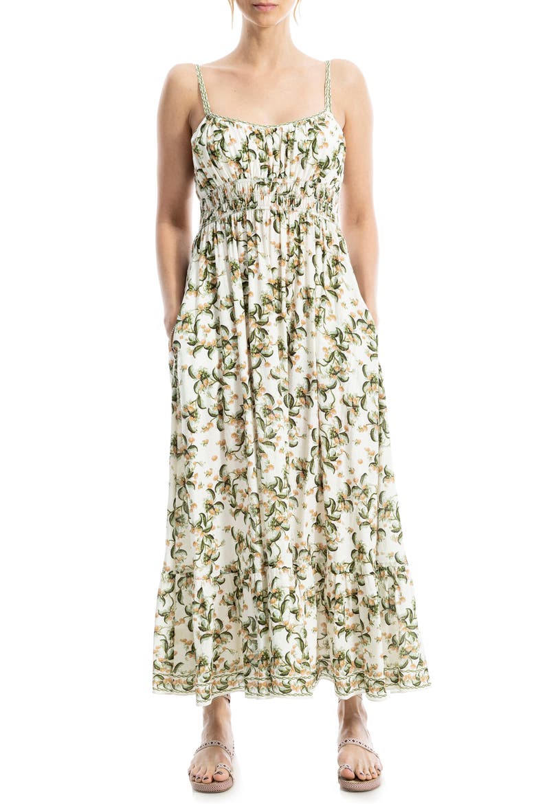 Smocked Empire Waist Maxi Dress, Alternate, color, BEIGE/ GREEN
