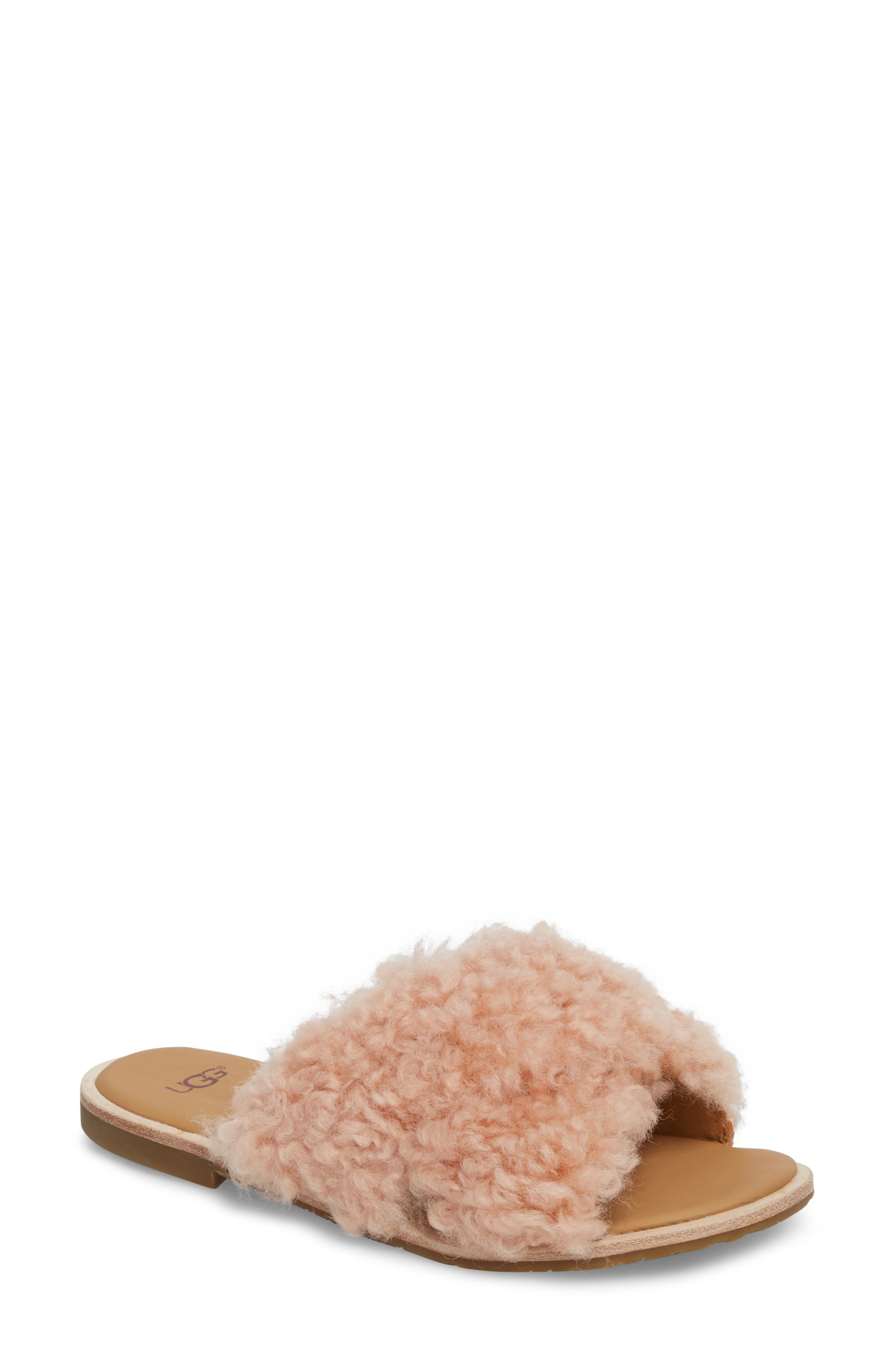 Joni Genuine Shearling Slide Sandal, Main, color, SUNTAN