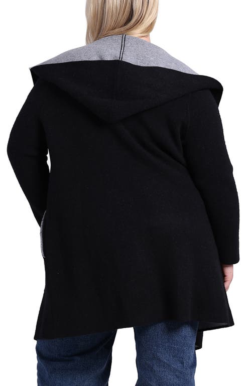 Minnie Rose Plus Size Hooded Double-faced Cashmere Coat In Black/grey Shadow