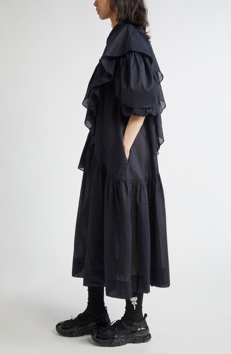 Simone Rocha Petal Sleeve Ruffle Voile Midi Dress, Alternate, color, 