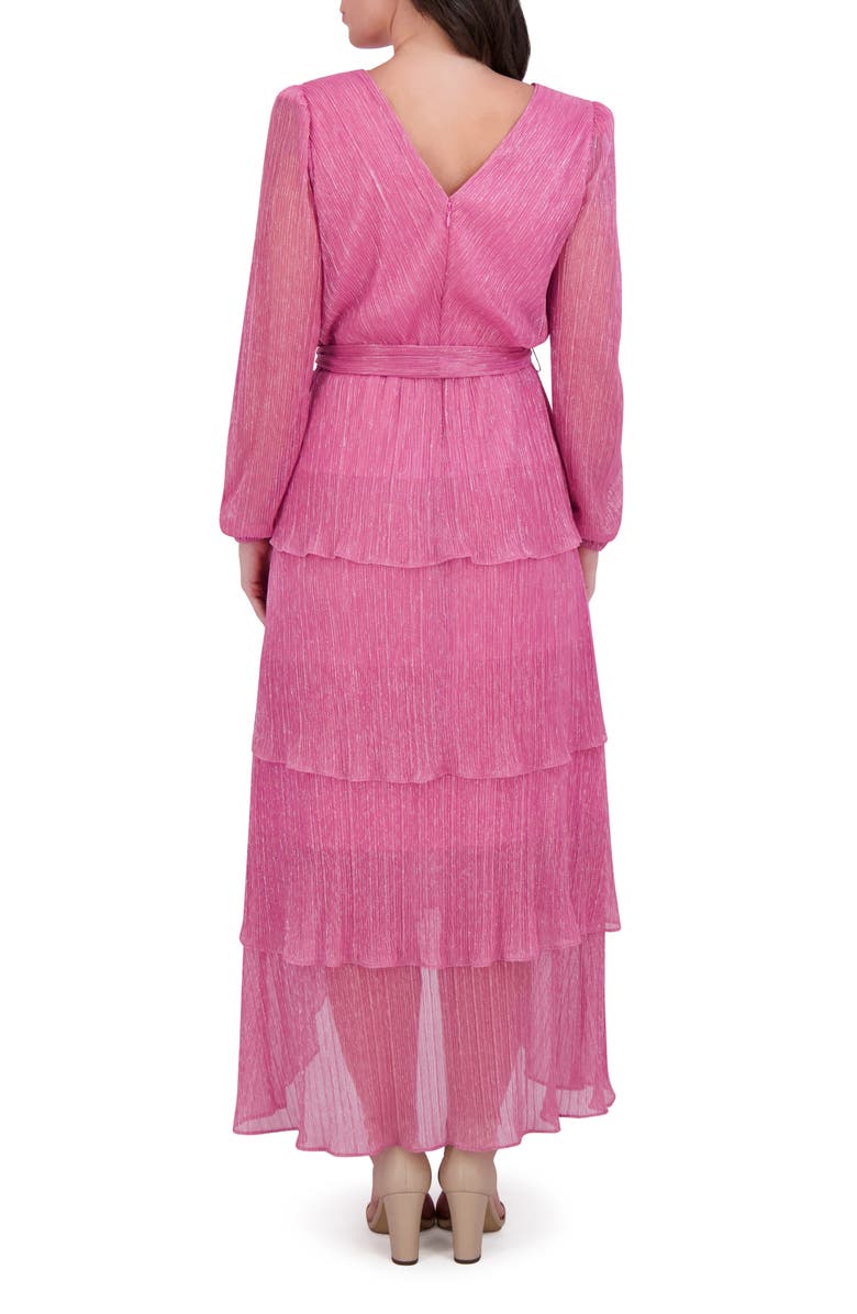 Kensie Shimmer Knit Long Sleeve Tiered Ruffle Dress, Alternate, color, Rose