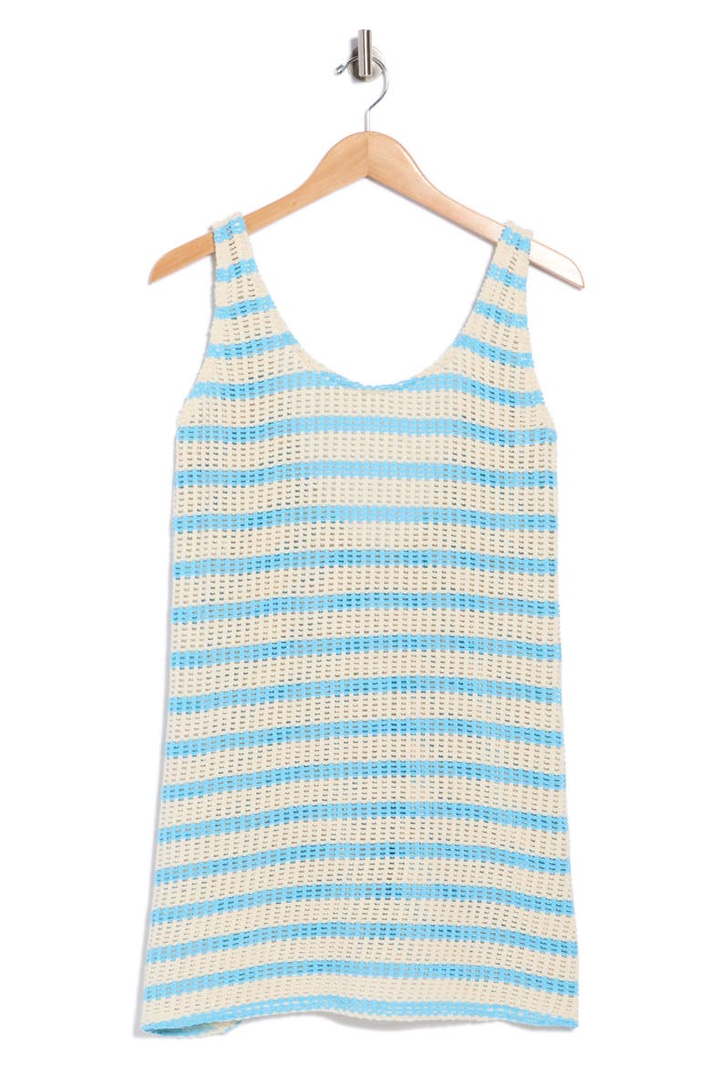 Vacay Stripe Pointelle Cover-Up Mini Dress, Main, color, MEDIUM BLUE