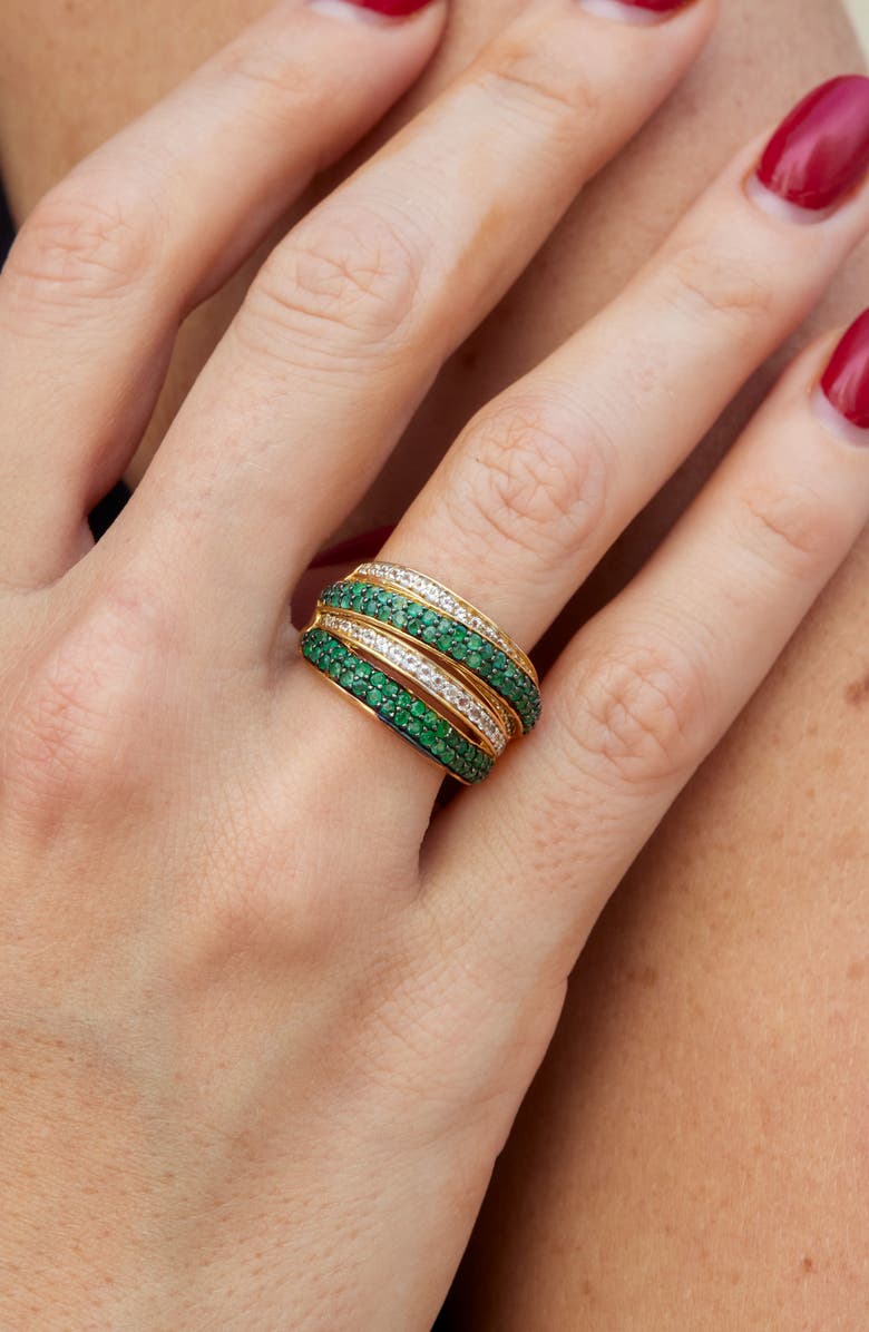 SAVVY CIE JEWELS Semiprecious Stone & White Sapphire Crossover Ring, Alternate, color, Yellow Gold - Emerald