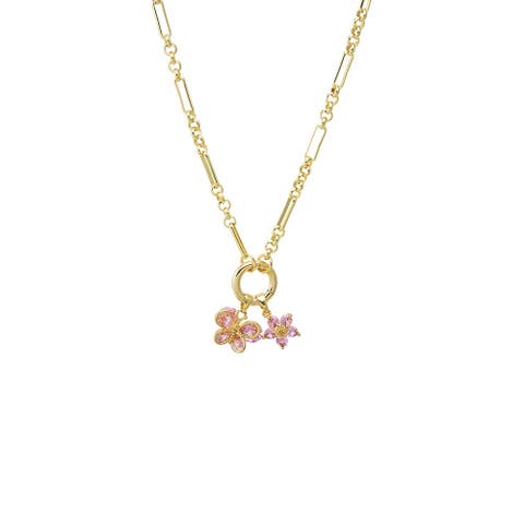 Pink Blossom Charm Multi Chain Clicker Toggle Necklace