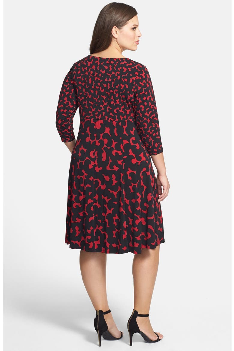 Print V-Neck Fit & Flare Dress, Alternate, color, RED/ BLACK