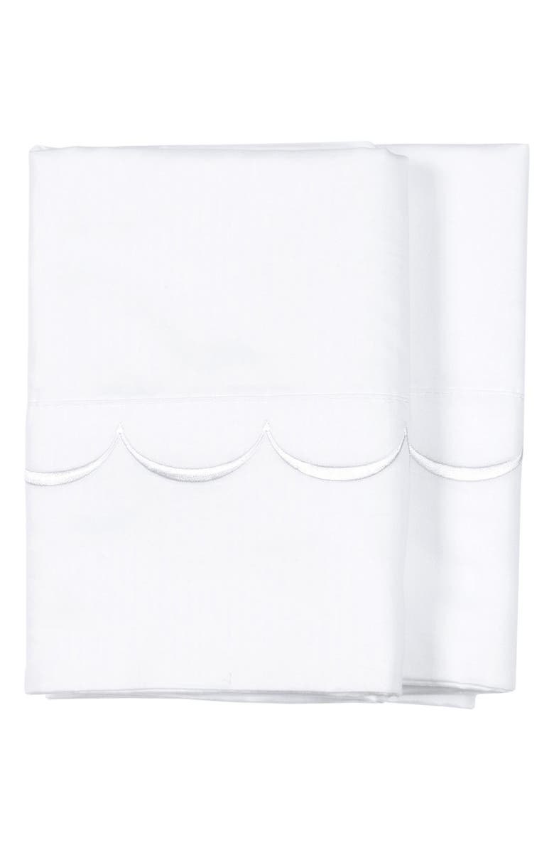 MELANGE HOME Scalloped Edge Embroidered 600 Thread Count Pillowcases, Main, color, White/ White