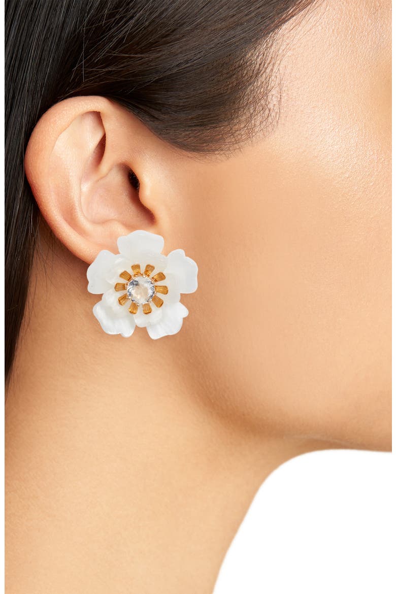 Floral Statement Button Stud Earrings, Alternate, color, IVORY- GOLD
