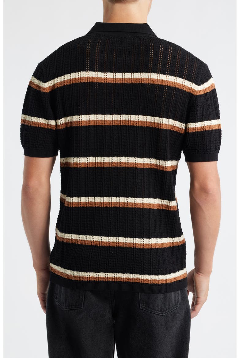 Tessaro Stripe Open Knit Polo, Alternate, color, BLACK