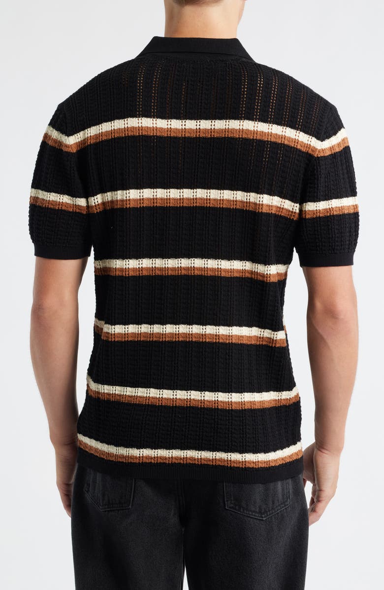 Percival Tessaro Stripe Open Knit Polo, Alternate, color, Black