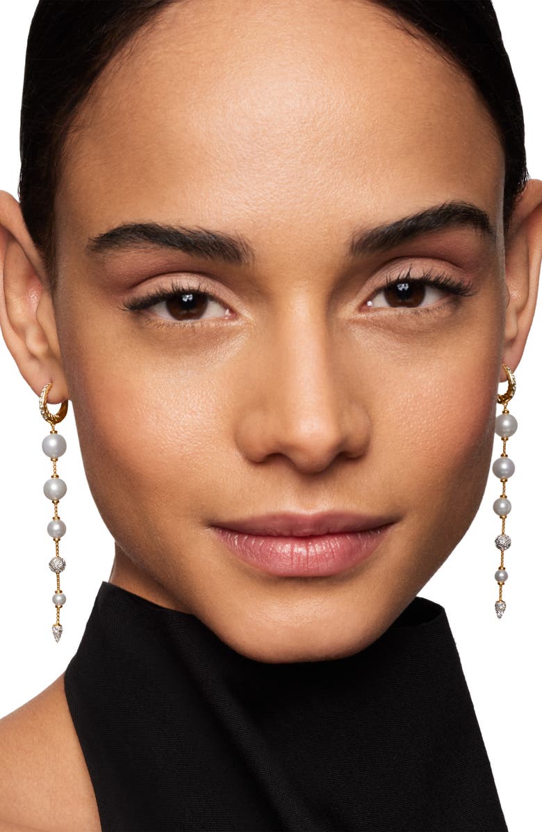 David Yurman Freshwater Pearl & Pavé Diamond Drop Earrings, Alternate, color,