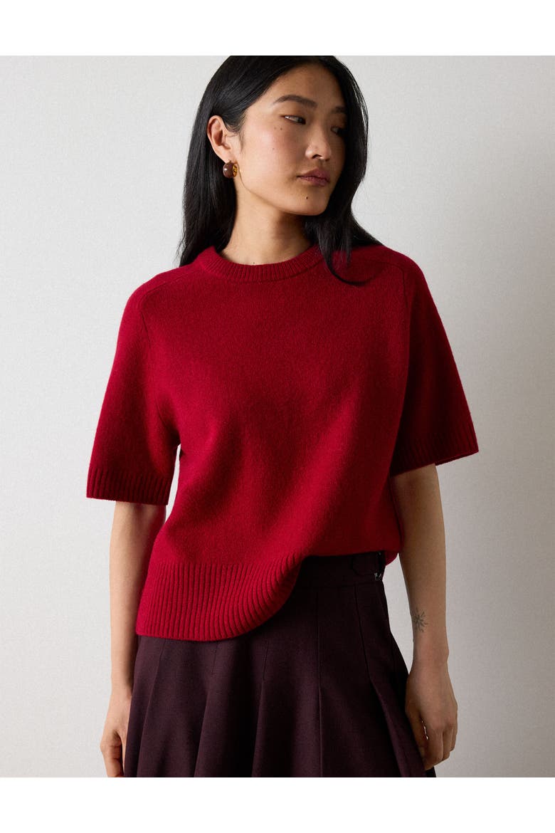 Wool Short Sleeve Knitted Sweater, Main, color, Dark Red