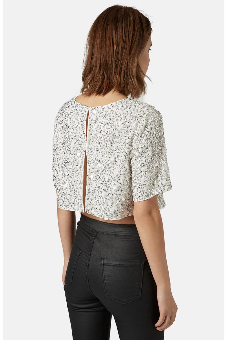 Sequin Crop Tee, Alternate, color, WHITE