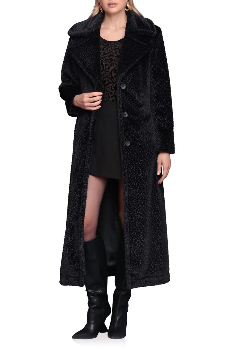 Faux Shearling Maxi Coat, Main, color, BLACK