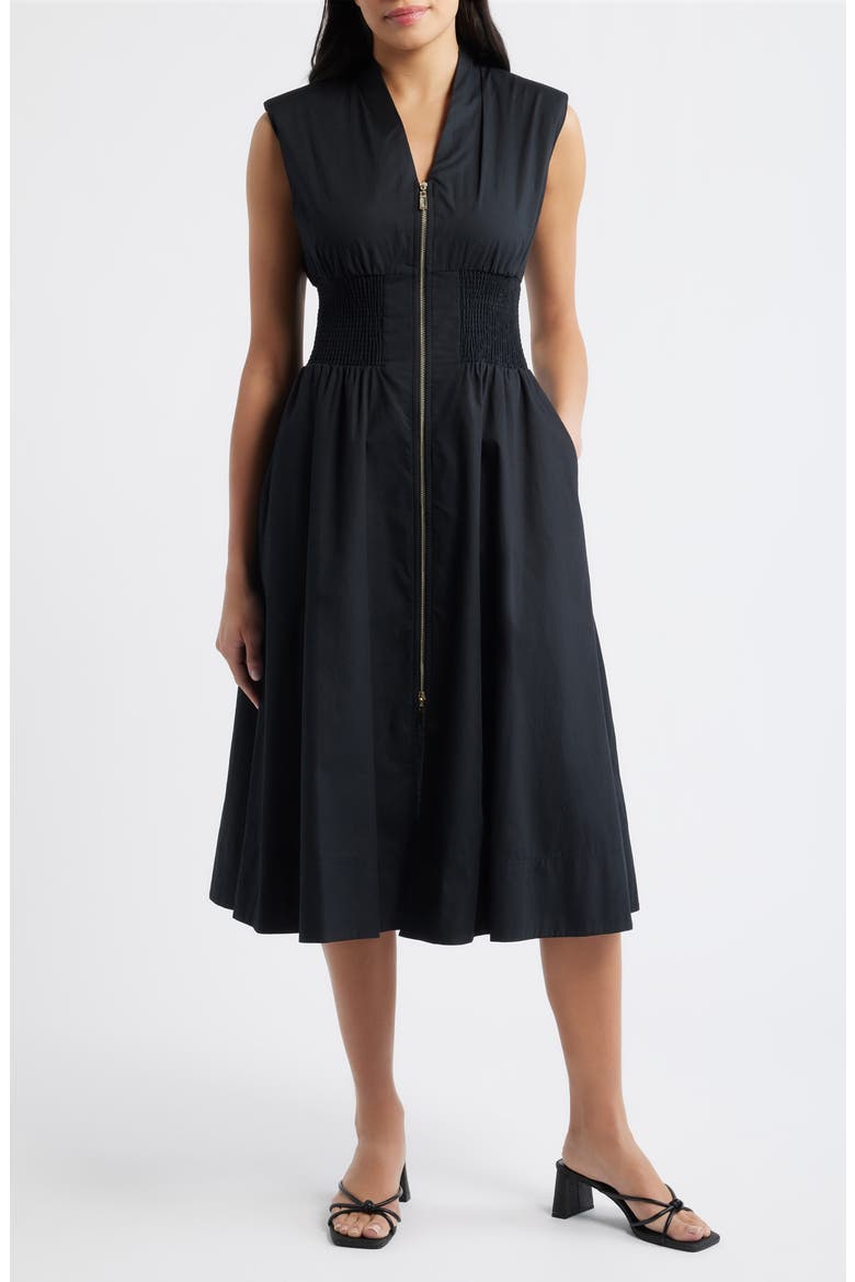 Sleeveless Cotton Midi Dress, Main, color, BLACK