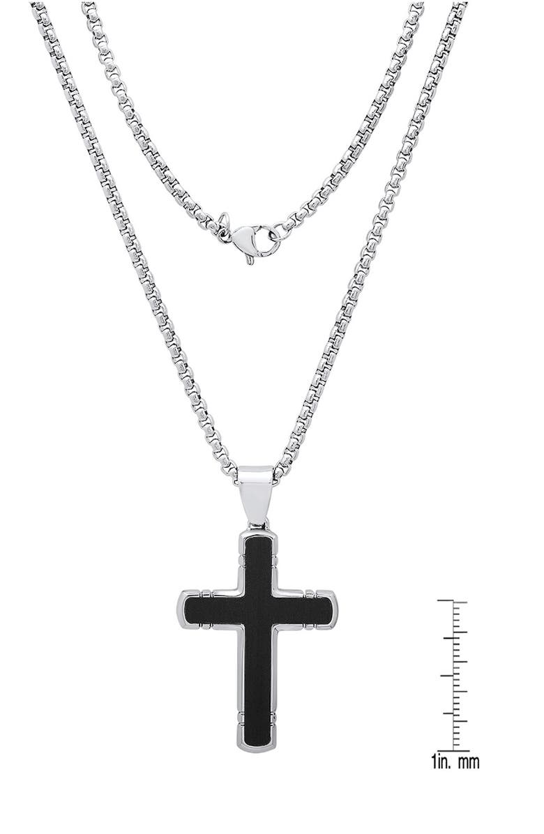 HMY JEWELRY Men's Onyx Cross Pendant Necklace, Alternate, color, Silver/ Black