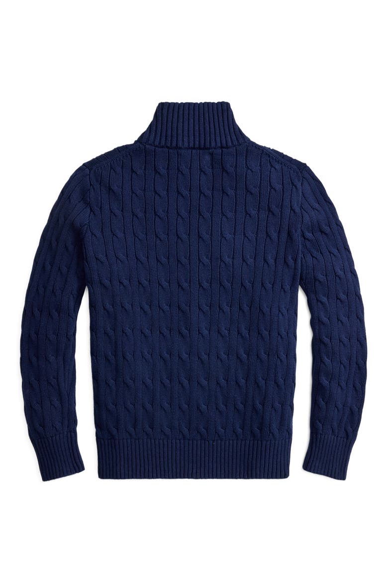 Kids' Polo Bear Cable Cotton Full Zip Sweater, Alternate, color, REFINED NAVY