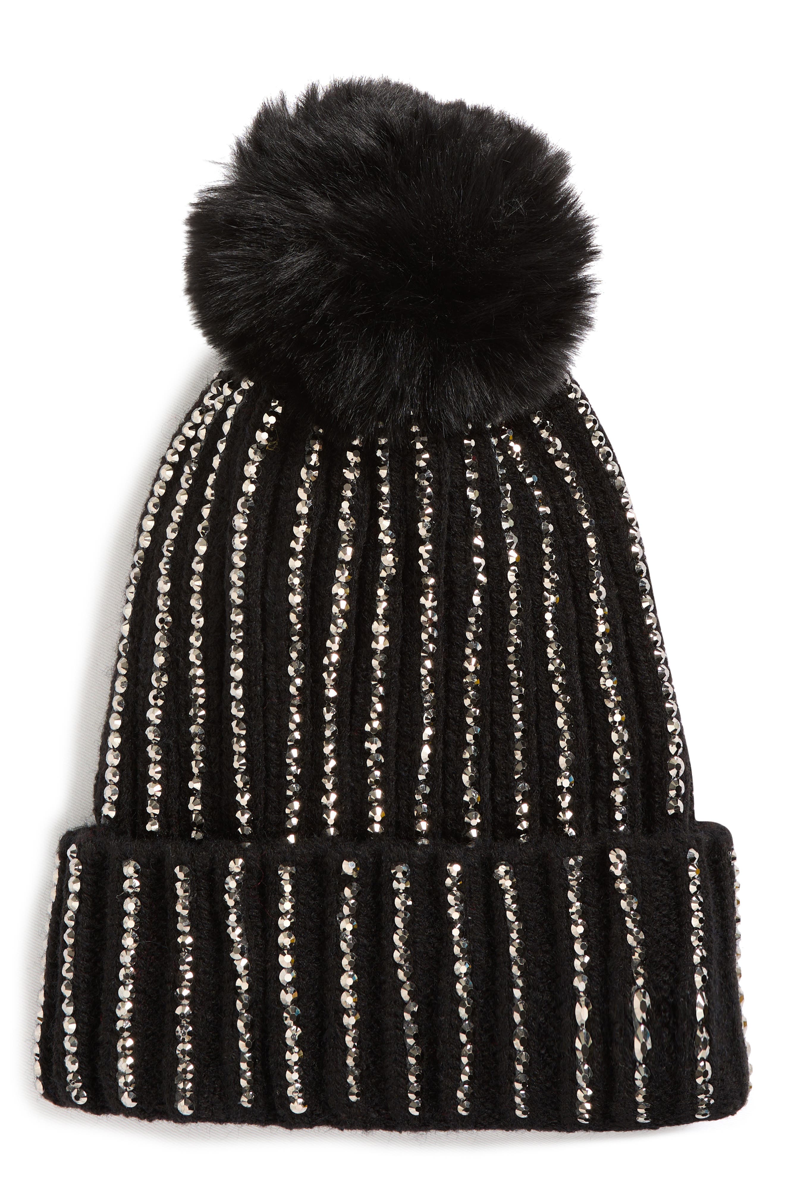 NATASHA Stone Embellished Pompom Beanie