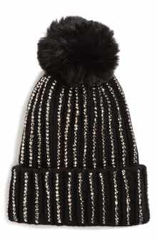 NATASHA Stone Embellished Pompom Beanie