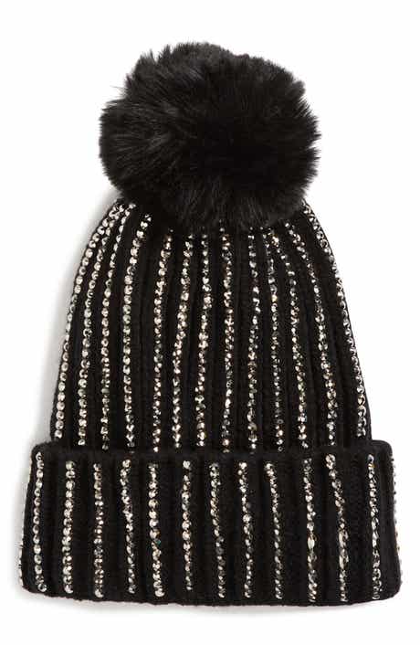 NATASHA Stone Embellished Pompom Beanie