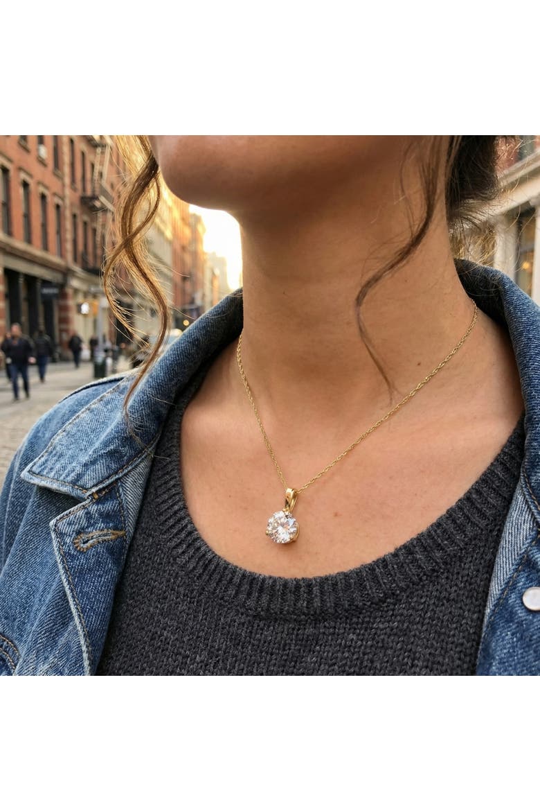 Certified 3Ct Round 3-Prong Diamond Pendant 14k Gold Lab Grown Necklace, Alternate, color, 14k Yellow Gold