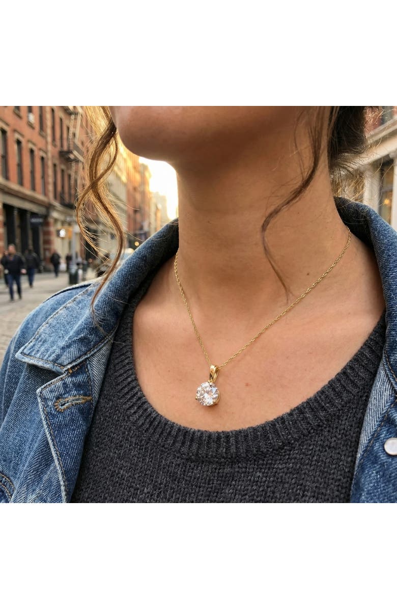 Bliss Diamond Certified 3Ct Round 3-Prong Diamond Pendant 14k Gold Lab Grown Necklace, Alternate, color, 14K Yellow Gold