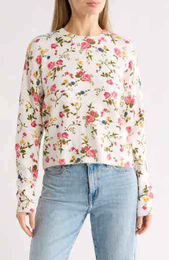 CeCe Floral Long Sleeve Crewneck Sweater